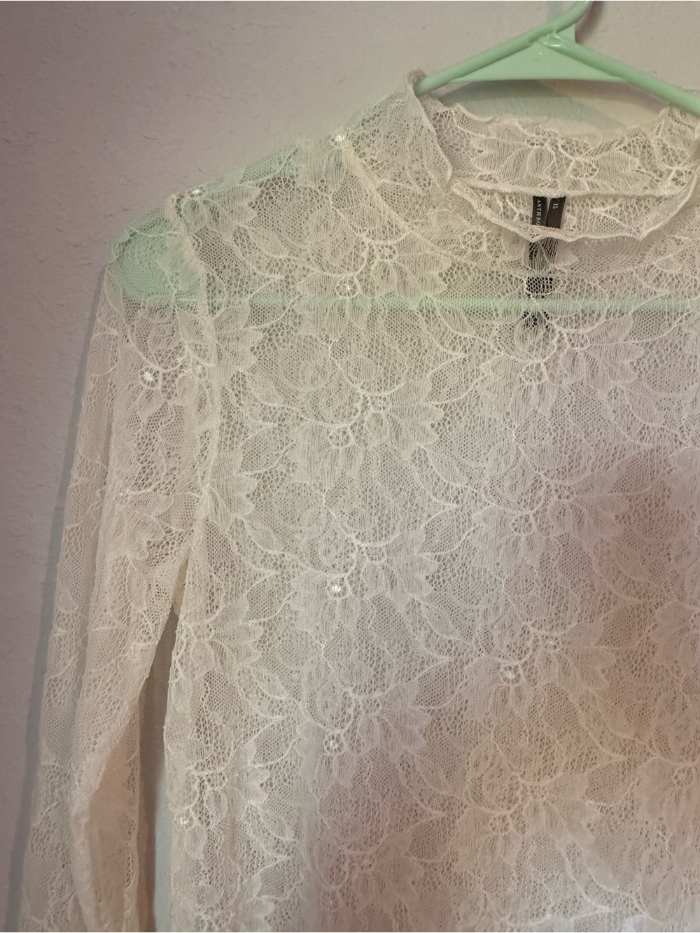 Anthropologie Ivory Sheer Floral Lace Long-Sleeve Top - Picture 2 of 5
